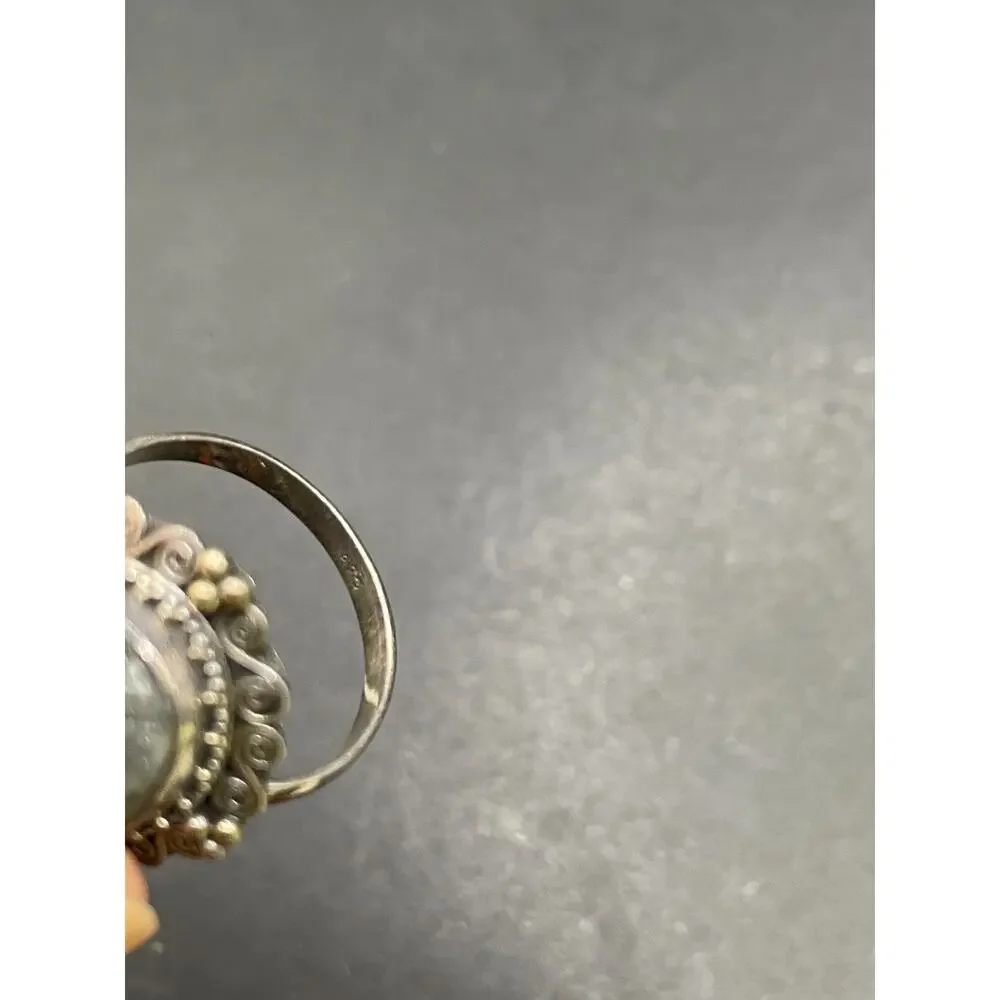 Vintage Sterling Silver 925 Labradorite Oval Cabochon Ring Size 10 Filigree